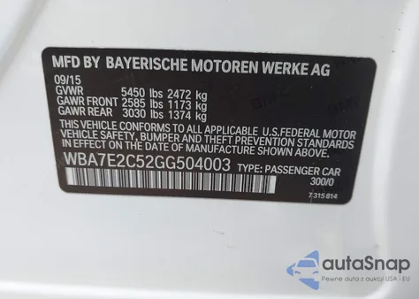 2016 BMW 740I from USA, damaged, VIN WBA7E2C52GG504003